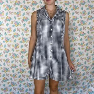 Vintage A. Byer 90s blue gingham cotton summer romper